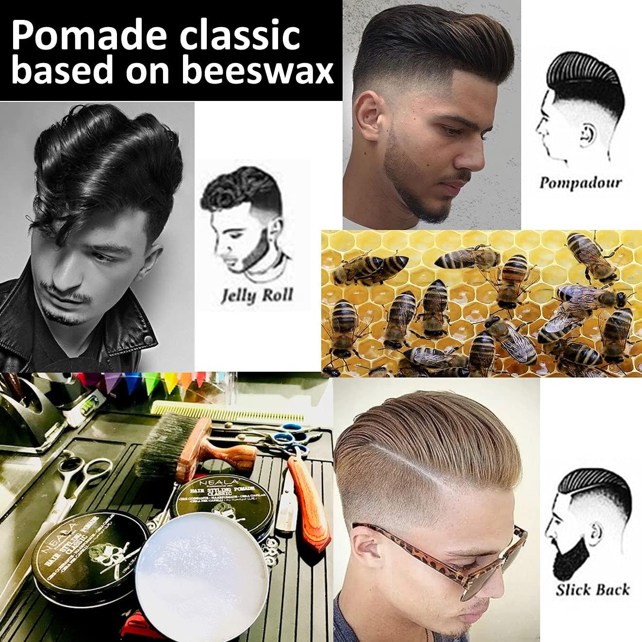Neala Classic Pomade - 150g - Vitamiinilla E ja mehiläisvahalla rikastettu vaha - Kiiltävä pinta, keskipehmeä pito
