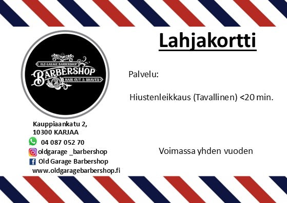 Lahjakortti: Hiustenleikkaus Parturi (Tavallinen) <20 min.